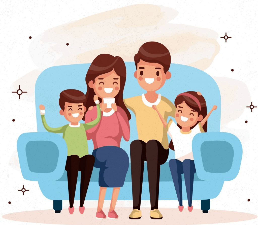Illustration of family with kids 