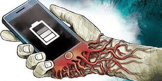 Phone tied to hand illustration Phone tied to hand illustration