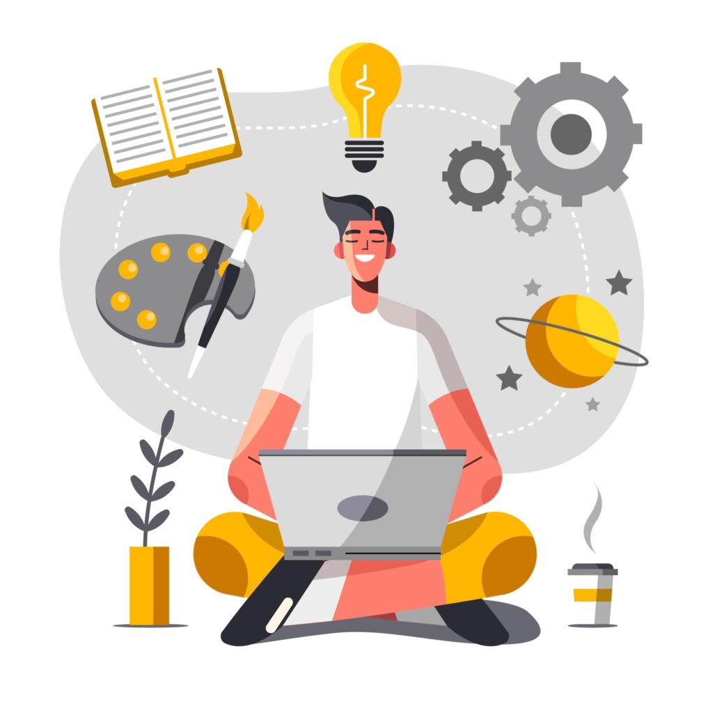 illustration of  boy working in laptop 