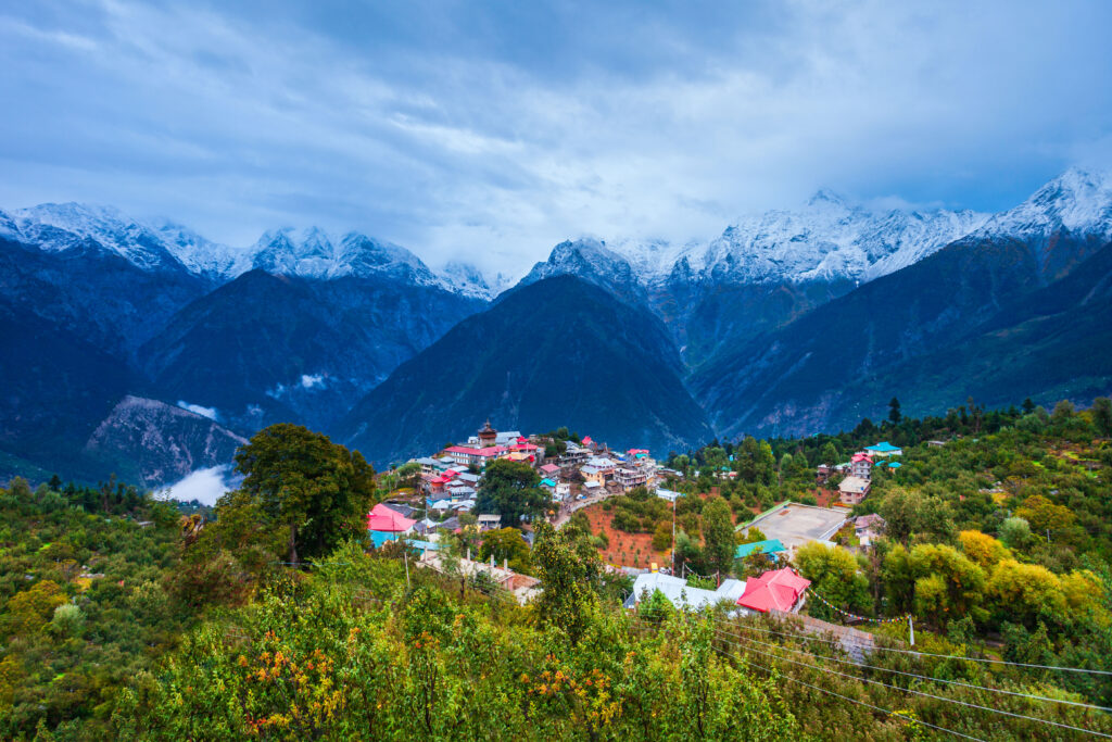 Kalpa town aerial panoramic view, India